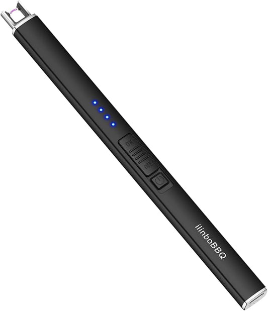 Lighter Electric Candle Lighter with LED Battery Display USB Rechargeable Lighter Windproof Flameless Long Lighters for Candle BBQ Camping （Black