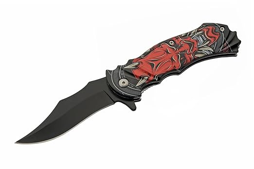 SZCO Supplies 8” Red Demon Assisted Open EDC Folding Knife With Pocket Clip