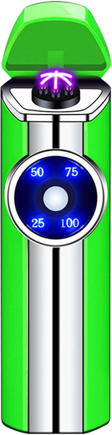 SKRFIRE Electric Lighter Rechargeable USB Lighter Triple Arc Plasma Lighter Outdoor Windproof Flameless Lighter Portable Cool Lighter with Digital Power Display for Candles, Fireworks, Incense(Green)