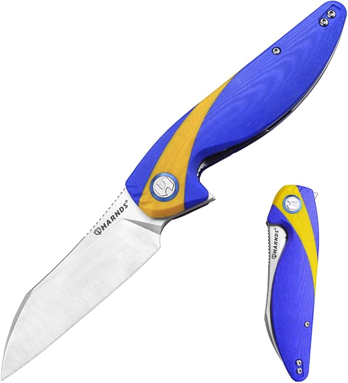 Parrot Folding Pocket Knife with Clip and Blade Lock, 8.4" EDC Folding Knife with Sweatproof G10 handle and 14C28N Stainless Blade (Blue & Yellow)