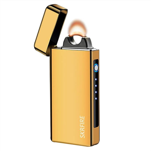 SKRFIRE Electric Lighter Rechargeable Candle lighters Cool Plasma lighters USB Rechargeable Plasma Arc Lighter Gold Lighter for Candles, BBQ, Fireworks (Gold)