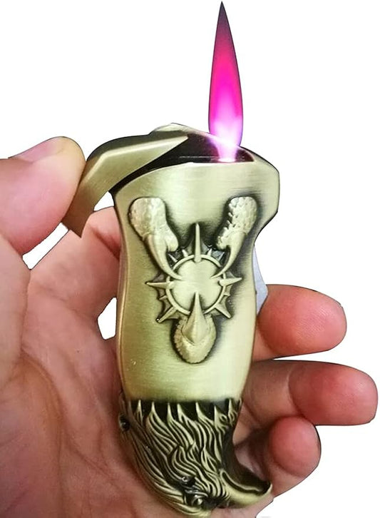 Pocket Knife Windproof Lighter Butane Metal Lighter, Eagle Head Design ,Outdoor Survival Tool ,Gifts for Men（Come Without Gas）