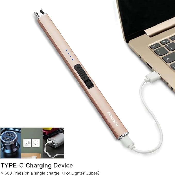 ARECTECH Lighter Electric Lighter Candle Lighter Rechargeable Type-C USB Lighter Plasma Arc Lighters for Candle Camping Kitchen Gold