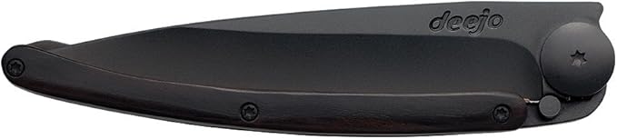 Deejo Ultra Lightweight Folding Pocket Knife with Belt Clip - Ebony Version 1.3 oz - Fine, Sharp Blade - Black Titanium Coating Stainless Steel - Elegant and Modern Design