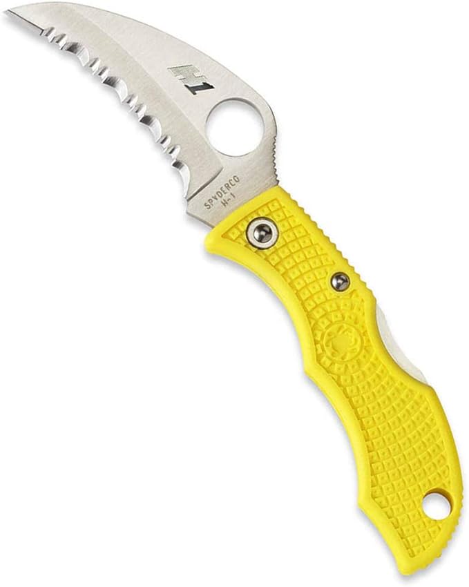 Spyderco Ladybug 3 Salt Lightweight Knife with 1.88" Corrosion Resistant H-1 Hawkbill Blade and Durable Hi-Viz Yellow FRN Handle - SpyderEdge - LYLS3HB