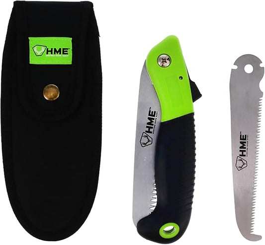 HME Folding Saw Combo Pack - Hand Saw with Hand Protector, 5" Wood Blade & 5" Bone Blade for Hunting Camping, Backpacking