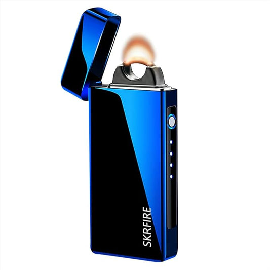 SKRFIRE Plasma Lighter USB Rechargeable Arc Lighter Windproof Electric Big Flame Cool Lighter with LED Battery Indication for Outdoor, Camping, Adventure, Grill(Blue)