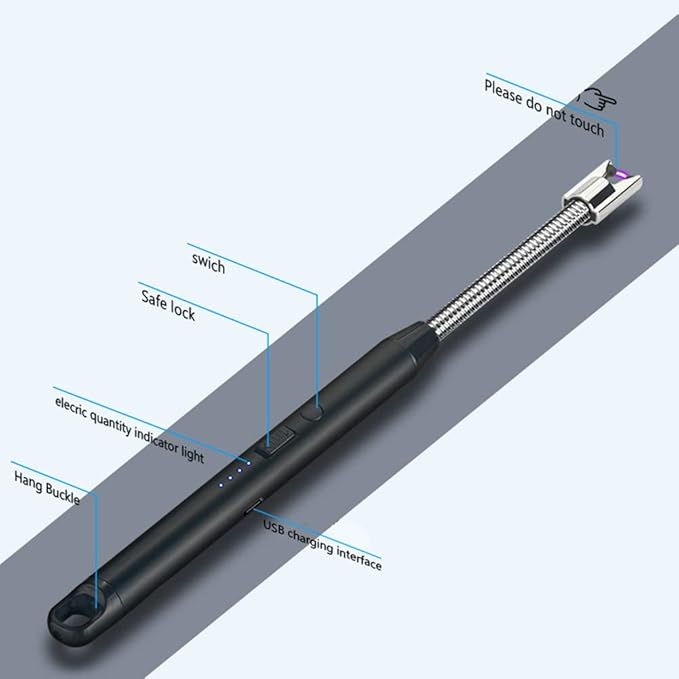YOZWOO Electric Candle Lighter Rechargeable USB C Electronic Lighter Windproof Flameless Arc Plasma Candle Lighter Long Lighter with Smart LED Battery Display for BBQ, Camping, Cooking (Silver)