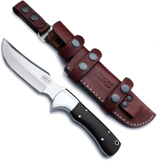GCS Custom Handmade 1095 High Carbon Natural Bone Handle Knife Custom Mosaic Pins Buffalo Hide Sheath 143