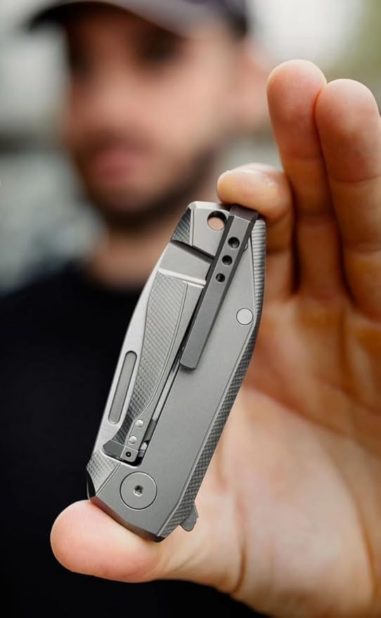 LionSTEEL NANO Titanium Frame Lock Folding Pocket Knife, Magnacut Steel Blade, Solid Handle Construction, Drop Point, Made in Italy (Green Micarta)