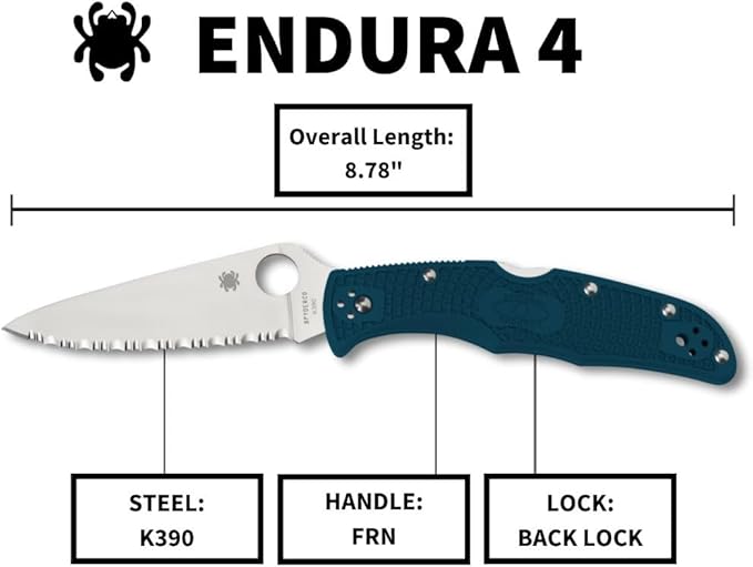 Spyderco Endura 4 Lightweight Folding Knife with K390 Premium Steel Blade and Durable Blue FRN Handle - C10FSK390