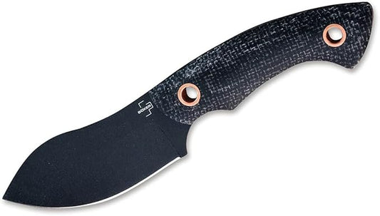 BÖKER PLUS Nessmi Pro Black Copper Fixed Blade Knife, Designed by Jesper Voxnaes, Micarta Scales, D2 Steel Coated Blade, Leather Sheath