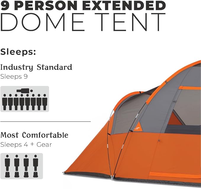 CORE Tent for Family Camping, Hiking and Backpacking | 3 Person / 4 Person / 6 Person / 9 Person Person Dome Camp Tents with Included Tent Gear Loft for Outdoor Accessories
