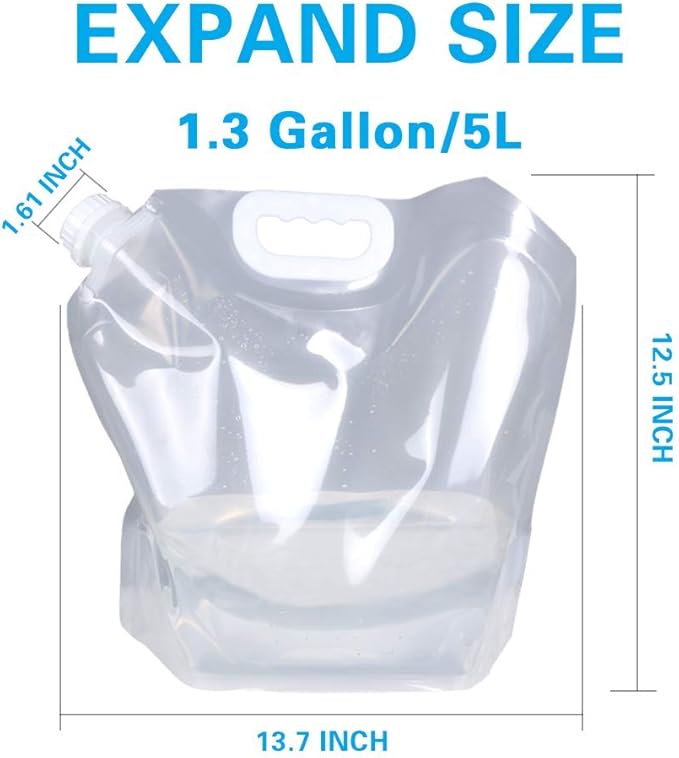 1.3 Gallon Collapsible Water Container Bag, BPA Free Food Grade Clear Plastic Storage Jug for Sport Camping Riding Mountaineer,Freezable,Food Grade (1.3 Gal, 4-pack)