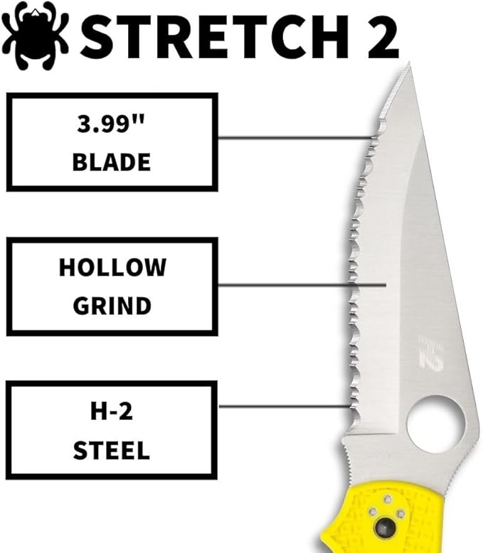 Spyderco Knives Stretch 2 XL Salt Lightweight Yellow C258SYL Serrated H2 Stainless Pocket Knife