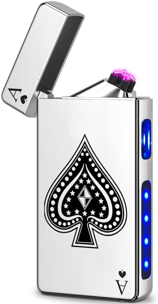 LcFun Ace Lighter USB C Electric Lighters Rechargeable USB Lighter with Poker Design Dual Arc Plasma Lighters Flameless Windproof Lighters for Candles, Incense Stick, Camping