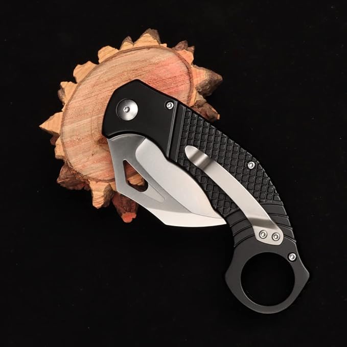 tactical folding claw pocket knife, outdoor survival high carbon stainless steel blade CNC aluminum handle