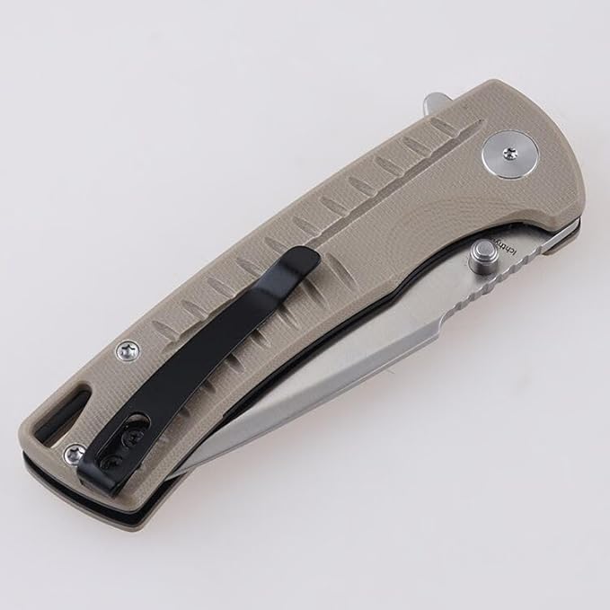 Ichthyolite Outdoor Folding Knife 3.2" 9Cr18MoV Steel Satin Finish Blade Textured G10 Handle Knife with Pocket Clip(Army Khaki)