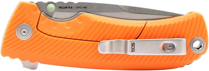 SOG Tellus FLK Daily Outdoor Full-Sized Frame Lock Folding Knives | GRN Handle | CRYO 440C Stainless Steel Blade | Reversible Pocket Clip