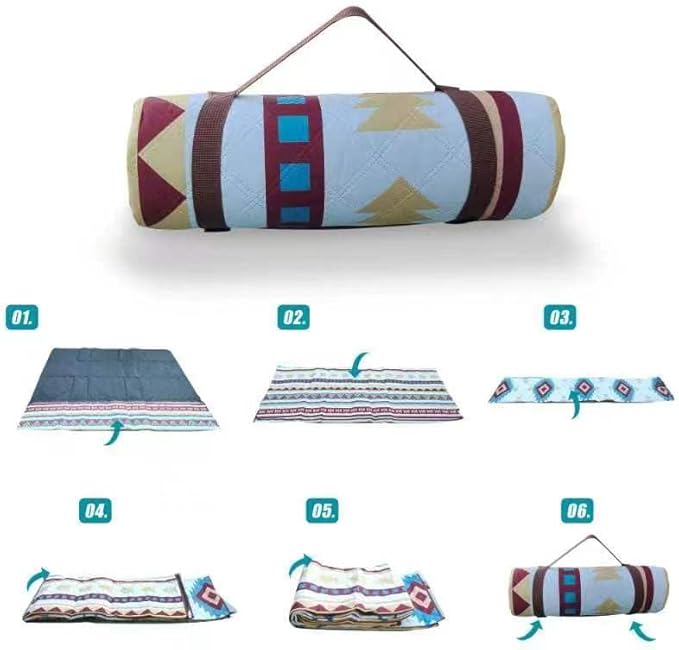 EXELNT Extra Large Outdoor Picnic Blankets Waterproof, for The Beach, Camping Travelling on The Grass, Park Blanket, Rolling Up Packaging，Portable Carring, 79" x 79" Picnic Mat - Aksu Style (green)