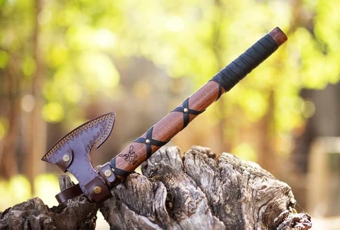 Handmade Gift Forged Carbon Steel Viking Axe, Camping Hatchet with Rose Wood Shaft (Ragnar Axe)