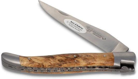 Laguiole en Aubrac Handmade French Knife 12 cm - Double platines - Aubrac Beech Wood Handle - Blade and bolsters Stainless Steel