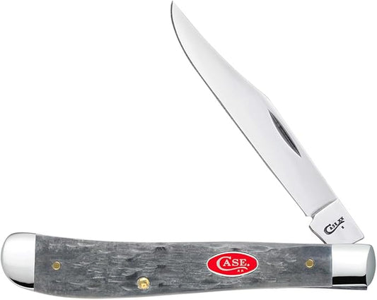 Case XX WR Pocket Knife Slimline Trapper, Gray Jigged Bone W/Red Oval Shield, Item #39973 (61048 SS) 4 1/8 Inches Closed