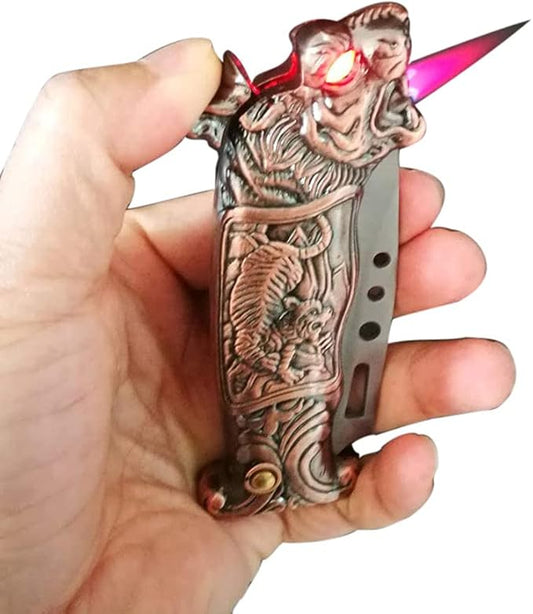 （Without Butane,Color Random） Jet Torch Lighter, Windproof Lighter Metal Dragon Tiger Design,Good for Gift, Suitable for Outdoor Camping, Sports (Tiger)