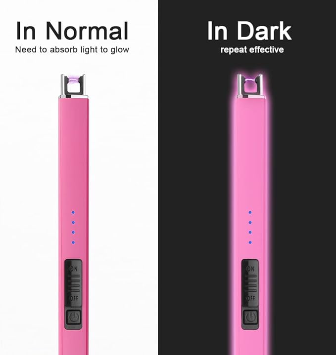 SUPRUS Fluorescent Lighter Glows in The Dark Electric Lighter Candle Lighter Rechargeable USB Arc lighters with Safety Lock Windproof Flameless Plasma for Candle BBQ Camping (Pink)