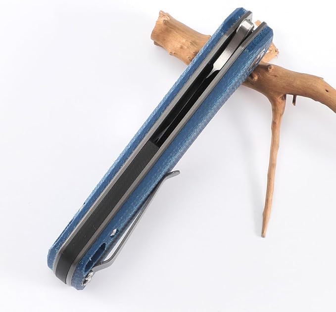 Knife Folding Pocket Knife 3.5 "Stone Wash 14C28N Blade (Blue)