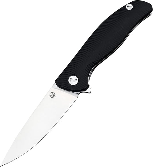 HUAAO Folding Knife, 3.7'' D2 Steel Blade with G10 Handle, Pocket Knife with Clip EDC Flipper Knife for Outdoor Camping Survival (black)