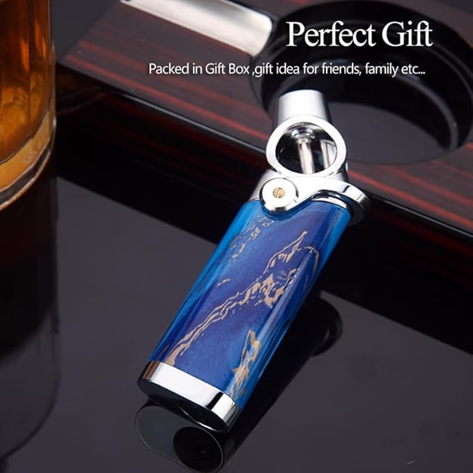 HONEST Single Jet Flame Butane Lighters Refillable Torch Lighters Adjustable Gas Lighter Windproof Lighters Gift for Men BBQ Grill Camping (Blue)