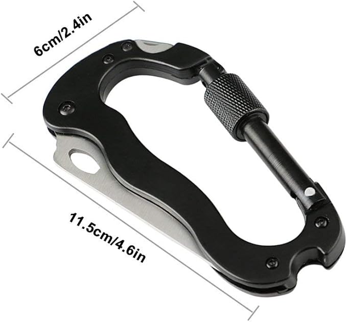 Upgrade 5-in-1 Multi-Function Portable Climbing Tool-Opener, Mini Carabiner, Mountaineering Keychain, Screwdriver, Portable Folding Carabiner Knife (Black)
