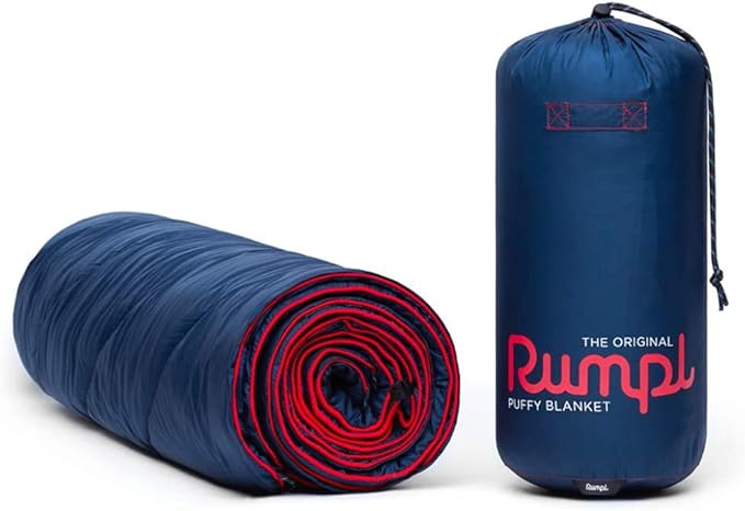 Rumpl Original Puffy Blanket - Warm Puffy Camping Blanket, 100% Recycled Polyester Insulation, Lightweight, Packable, Water-Resistant, Outdoor Puffer Blanket, 52"x75", Deepwater