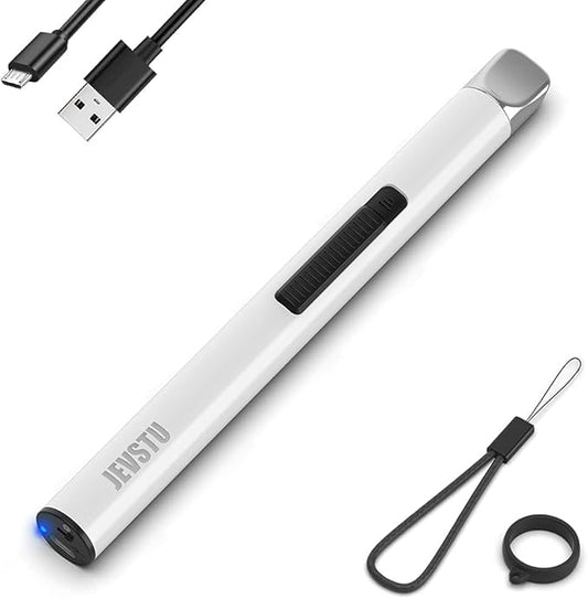 Candle Lighter, Electric Lighter USB Rechargeable Lighter, Arc Windproof Flameless Plasma Lighter Long Stick with Rope and Ring, Perfect for Candle BBQ Camping Kitchen Stove, White