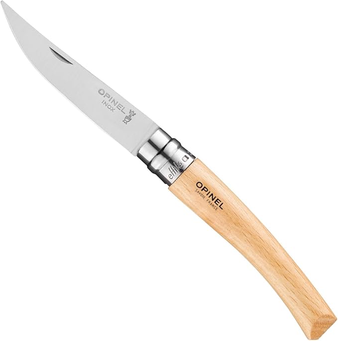 Opinel Effile Slimline Series Folding Fillet Knife – Slim Blade Folding Knife, Virobloc Locking Collar, Sustainably Harvested Wood Handles, Updated Blade Profile (Beechwood/No.08)