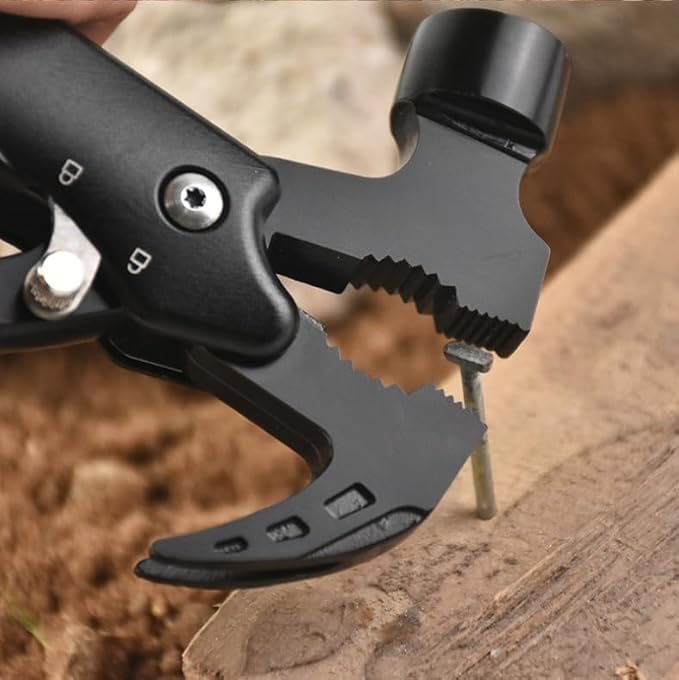 Camping Hammer Pocket Multitool, 12-in-1 Safety Locking Survival Gear Multi Tools Hammer Stocking Stuffers for Men Dad Gifts