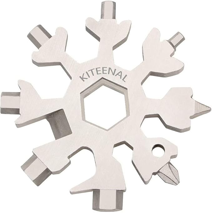 Snowflake Multi-Tool - 19-in-1 Stainless Steel Snowflake Tool with Keychain, Screwdriver, Bottle Opener, Compact and Portable for Outdoor Adventure and Daily Use