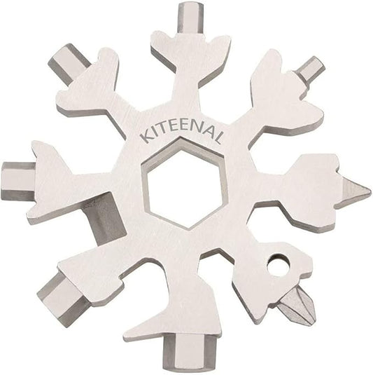 Snowflake Multi-Tool - 19-in-1 Stainless Steel Snowflake Tool with Keychain, Screwdriver, Bottle Opener, Compact and Portable for Outdoor Adventure and Daily Use