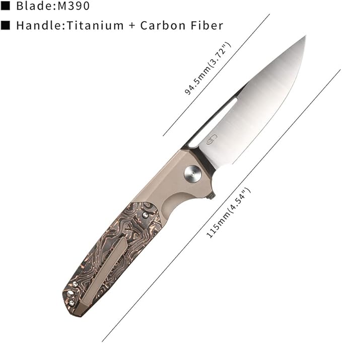 CMB Made Knives Darma Titanium+Carbon Fibre Handle Pocket Folding M390 Steel Tactical Survival Camping Outdoors Knife CMB-12C (Faint yellow)