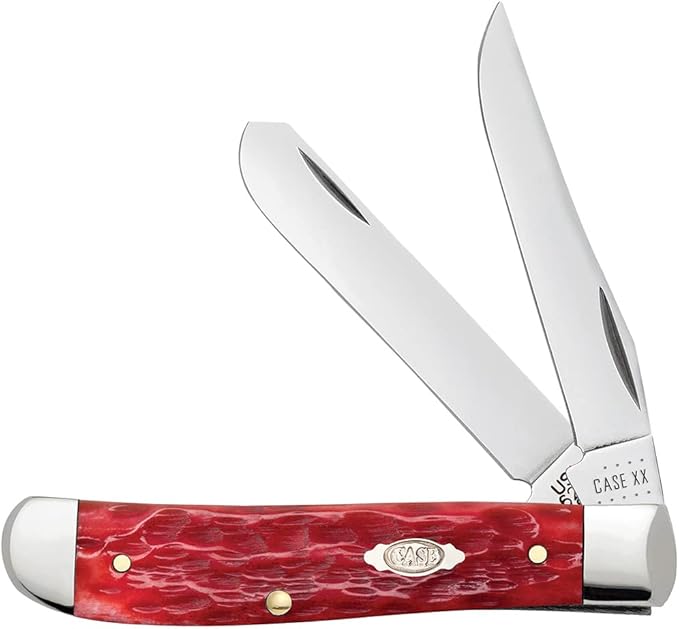 Case XX WR POCKET KNIFE MINI TRAPPER - DARK RED BONE CS - PEACH SEED JIG, ITEM 31952, LENGTH CLOSED 3 1/2 INCH (6207 CV)
