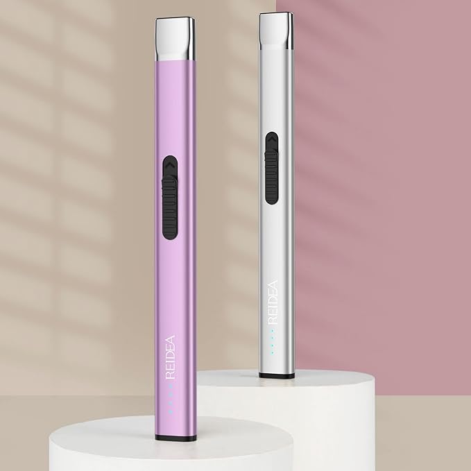 REIDEA Lighter Electronic Candle Lighter USB Rechargeable with Security Lock, Windproof Fast Heat Sinking, Non-Slip Switch Electronic Lighter for Candle, Grill, Camping (Lavender Purple)