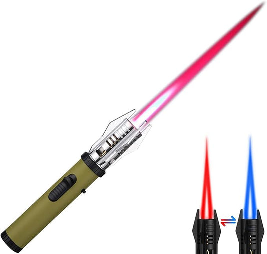 Torch Lighter, Red/Blue Flame Adjustable with Safety Lock, Bright Fire Lighter, Refillable Butane Gas Windproof Jet Flame Cool Lighter, for Candles Grill BBQ Fireplaces Camping Gift for Man