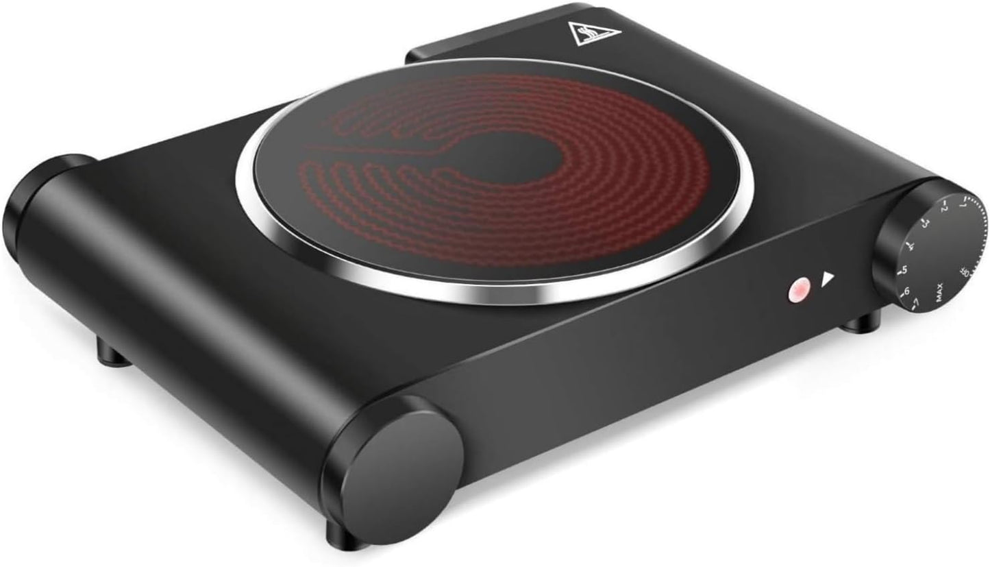 1200W Infrared Single Burner Electric Hot Plate, Fast Heating & Energy Efficient, 7 Inch Ceramic Glass Portable Electric Stove with Adjustable Temperature Control, Compatible w/All Cookware
