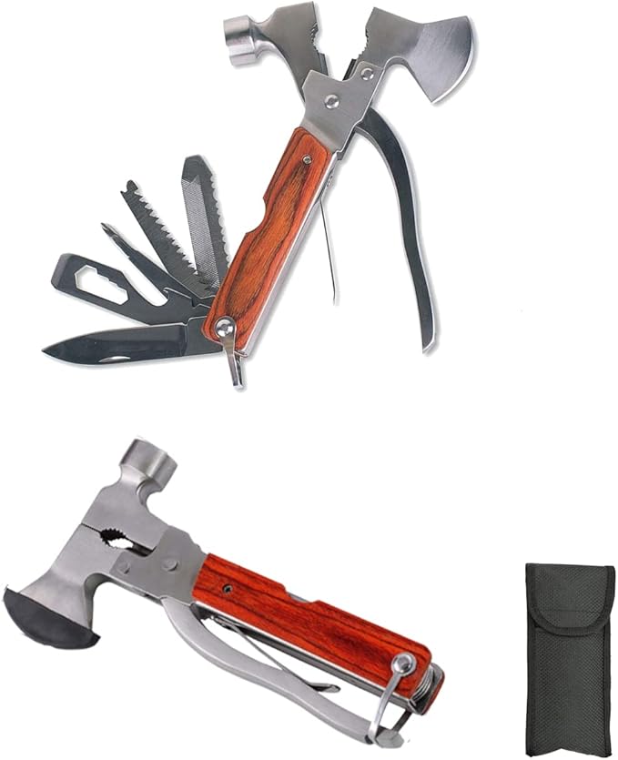 Camping Multitool Axe Hatchet,16 in 1 Camping Gear Multitools with Axe Hammer Plier Knife Set for Camping Hiking Outdoor Survival Gear Kit with Axe,Hammer,Plier,Knife,Bottle Opener