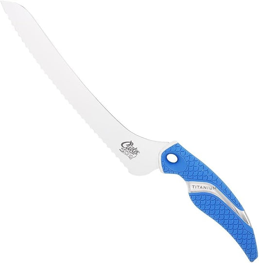 Cuda 9-Inch Titanium Bonded Offset Serrated Knife, Blue