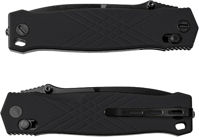 Real Steel Muninn Slide Lock Folding Pocket Knife - 3.62" VG-10 Black Blade, Milled Black G10 Handle - Perfect for Camping, Hiking, Daily Cutting Tasks - EDC Knife for Men Women - Black