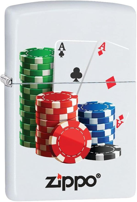 Zippo Lighter- Casino Chips and Cards White Matte Windproof Lighter #Z5144