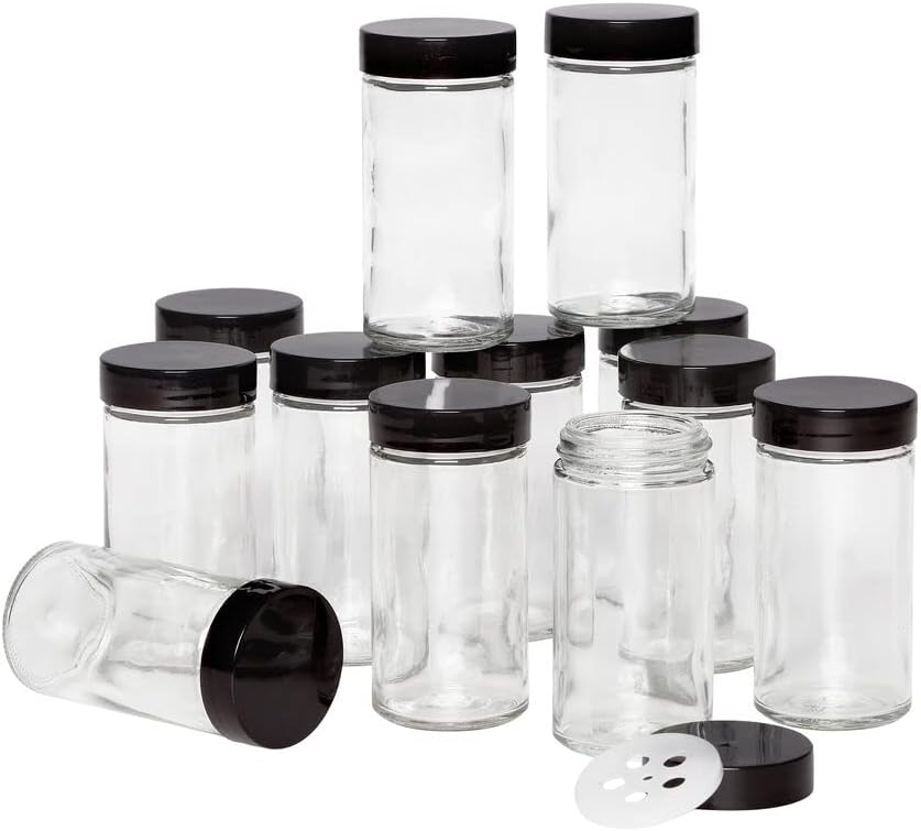 Kamenstein 5244227 Empty Jars With Black Cap, Set Of 12, 3-Ounce