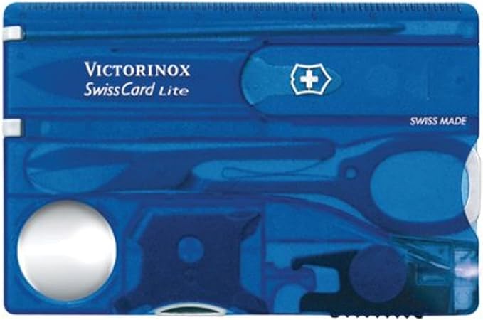 Victorinox Swiss Card Lite Swiss Army Knife, 13 Functions, Swiss Made Pocket Knife with Magnifying Glass, LED and Tweezers - Sapphire